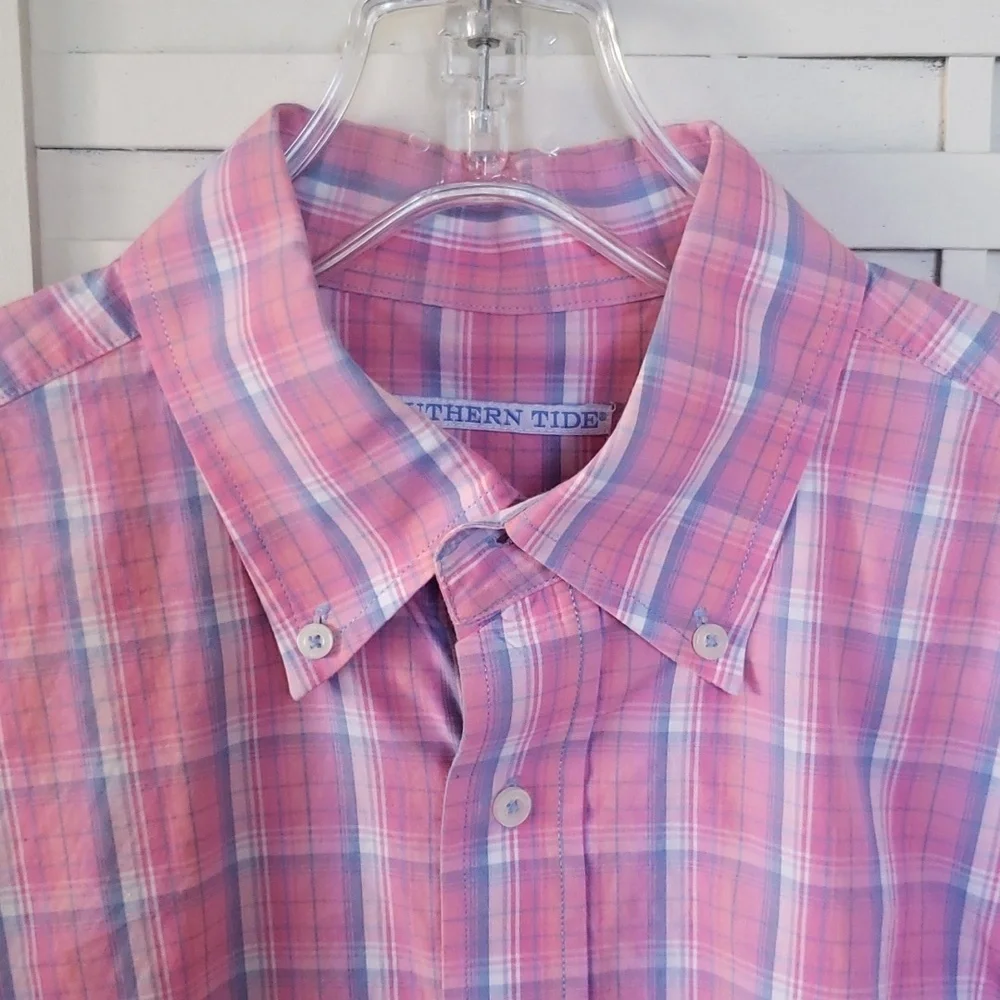Southern Tide pink and blue mens button down long sleeve shirt L